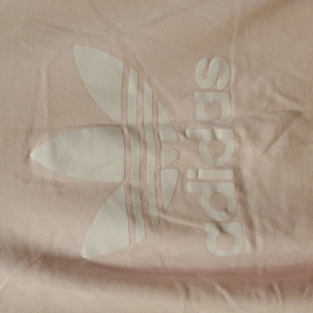 Baby Pink Light Pink Adidas New With Tags Crop Top T Shirt Medium White Trefoil - Picture 2 of 3